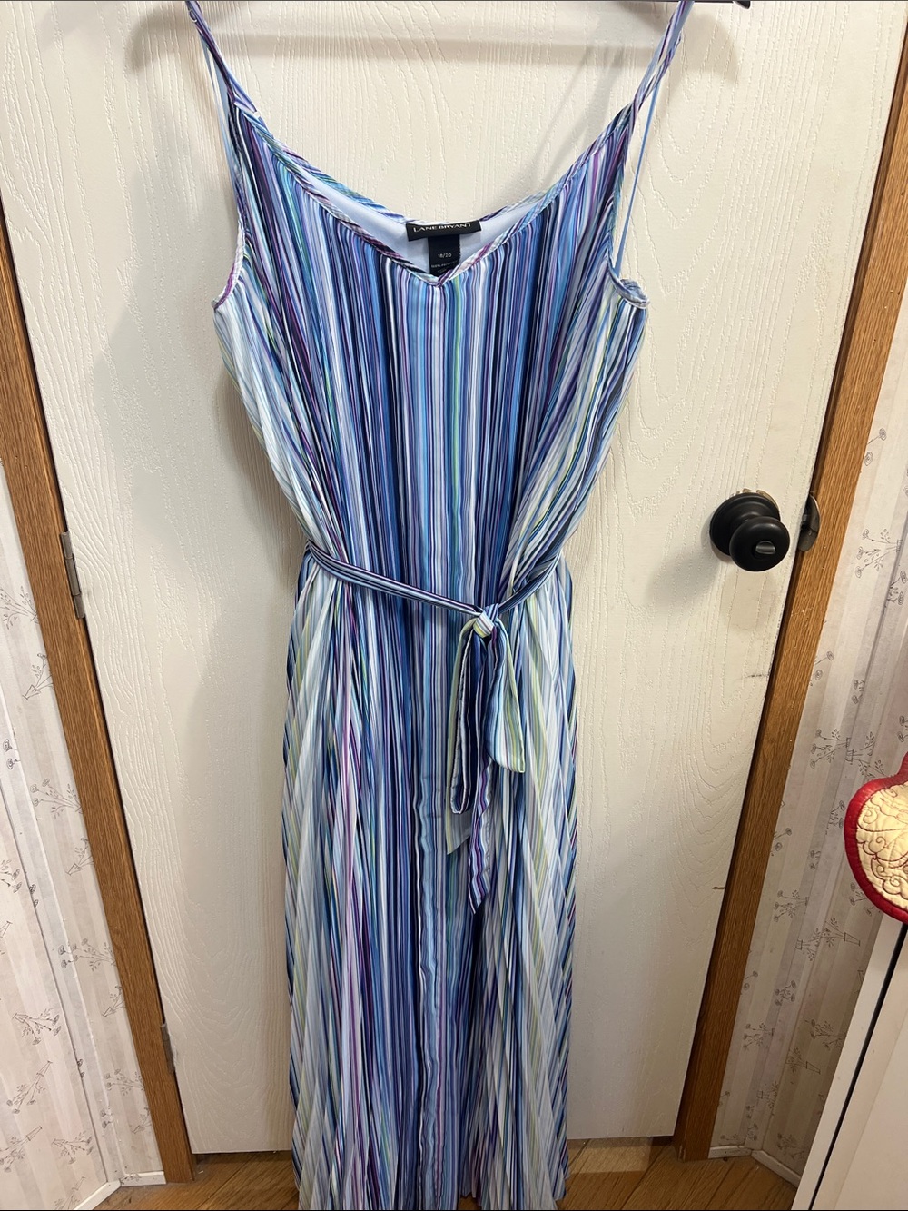 Lane Bryant Blue, Purple & White Striped Maxi Dress with Waist Tie